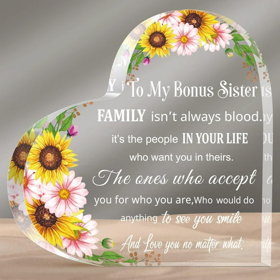 My Bonus Sister Gifts Sister Gift Heart Keepsake and Paperweight from Sister Brother Clear Acrylic Sister in Law Gift for Women Friendship Gift for Women Friend Sister Birthday Wedding (Heart Style)
