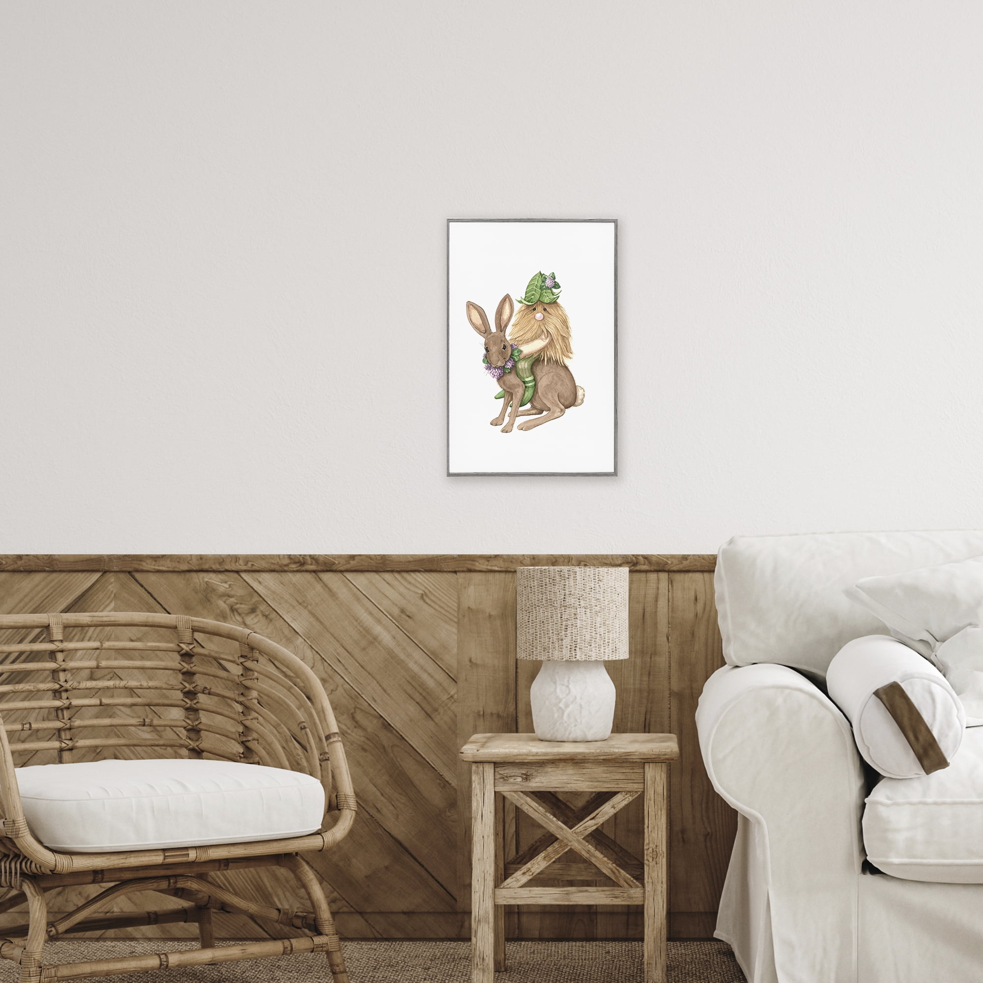 Stupell Industries Garden Elf Riding Rabbit Gray Framed Giclee Art, design by Nancy Overton