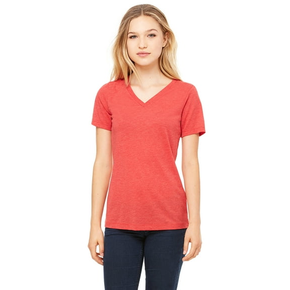 Bella   Canvas Women's Relaxed Jersey Short Sleeve V-Neck Tee , 6415 , Red Triblend , Large