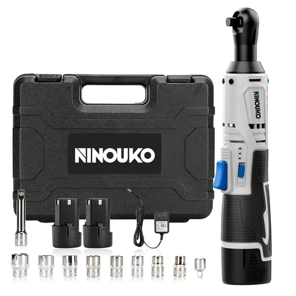 NINOUKO 12V 3/8” Cordless Electric Ratchet Wrench Set, 2x 2.0Ah Battery