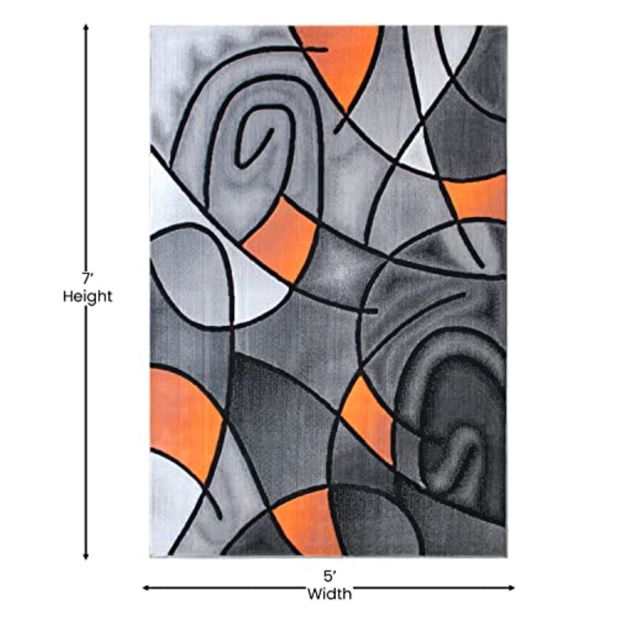Flash Furniture Jubilee Rectangular Contemporary Black, Grey, Orange Area Rug, 5' x 7'
