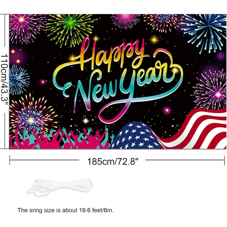 2026 Happy New Year Banner 73x43in, Colorful New Year Firework