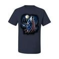 thumbnail image 2 of Wild Bobby, American Flag Howling Wolf Animal Lover Men's Graphic T-Shirt, Navy, 5XL, 2 of 3