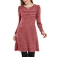 thumbnail image 2 of gakvbuo Fall T-Shirt Dresses For Women Long Sleeve Midi Dress With Pockets Pleated Crew Neck Wedding Party Dress Knee Length Tunic Dress, 2 of 7