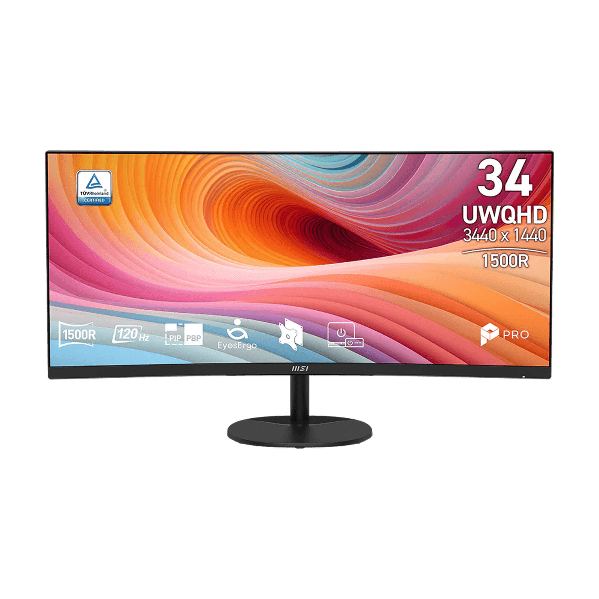 MSI PRO MP341CQ E12 34" UWQHD (3440x1440) Curved Monitor, Black, 1500R, 120Hz, 21:9, SRGB 114%, Two Built-in Speakers (2 x 2W)