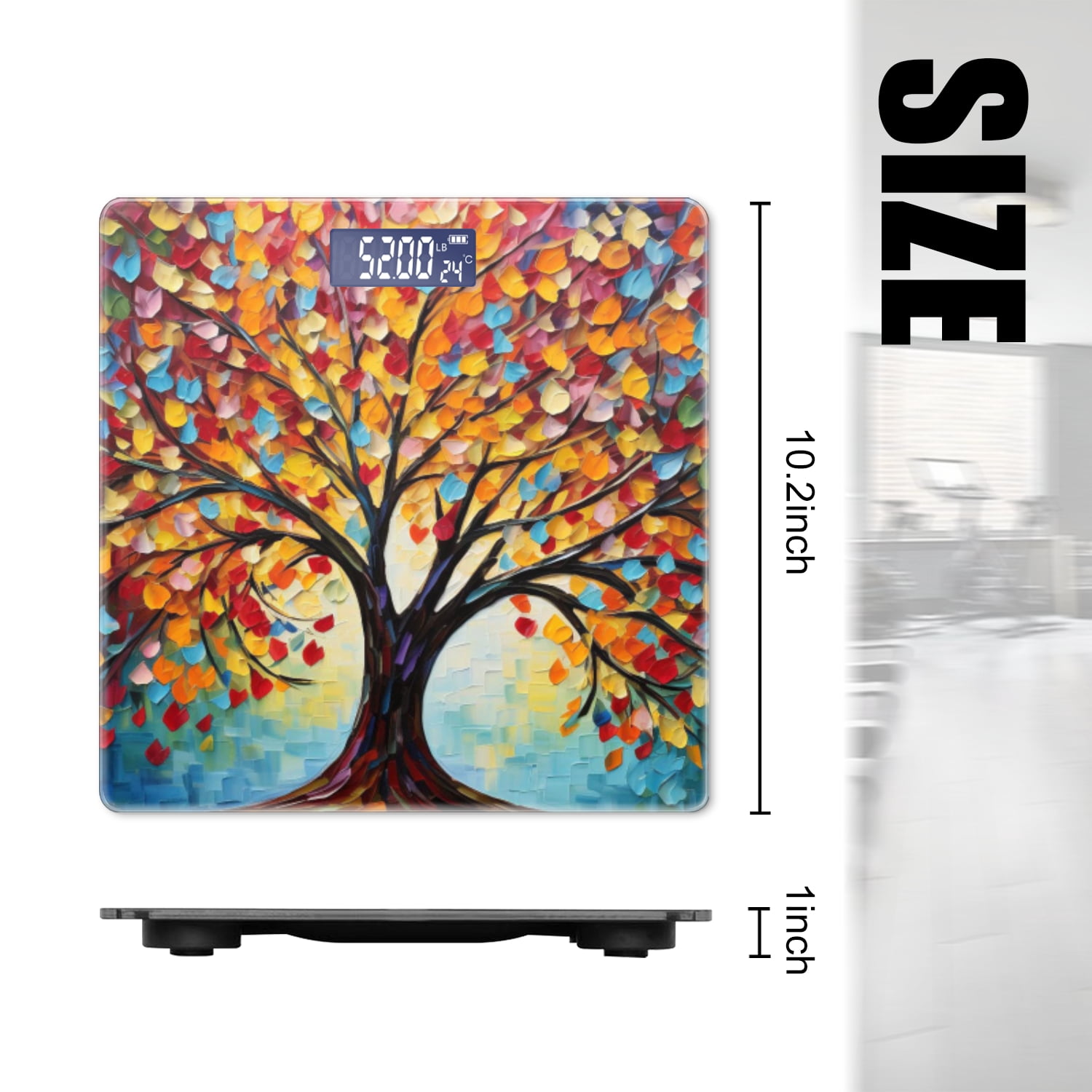 Digital Bathroom Scale with Large LCD Display,High Capacity Scale 400 lbs High Precision body fat scale-Colorful Tree Of Life With Leaves