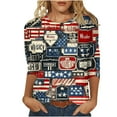 thumbnail image 2 of Womens 3/4 Sleeve American Flag T-Shirts Crew Neck 4Th Of July Summer Graphic Tee Tops Blue S, 2 of 5