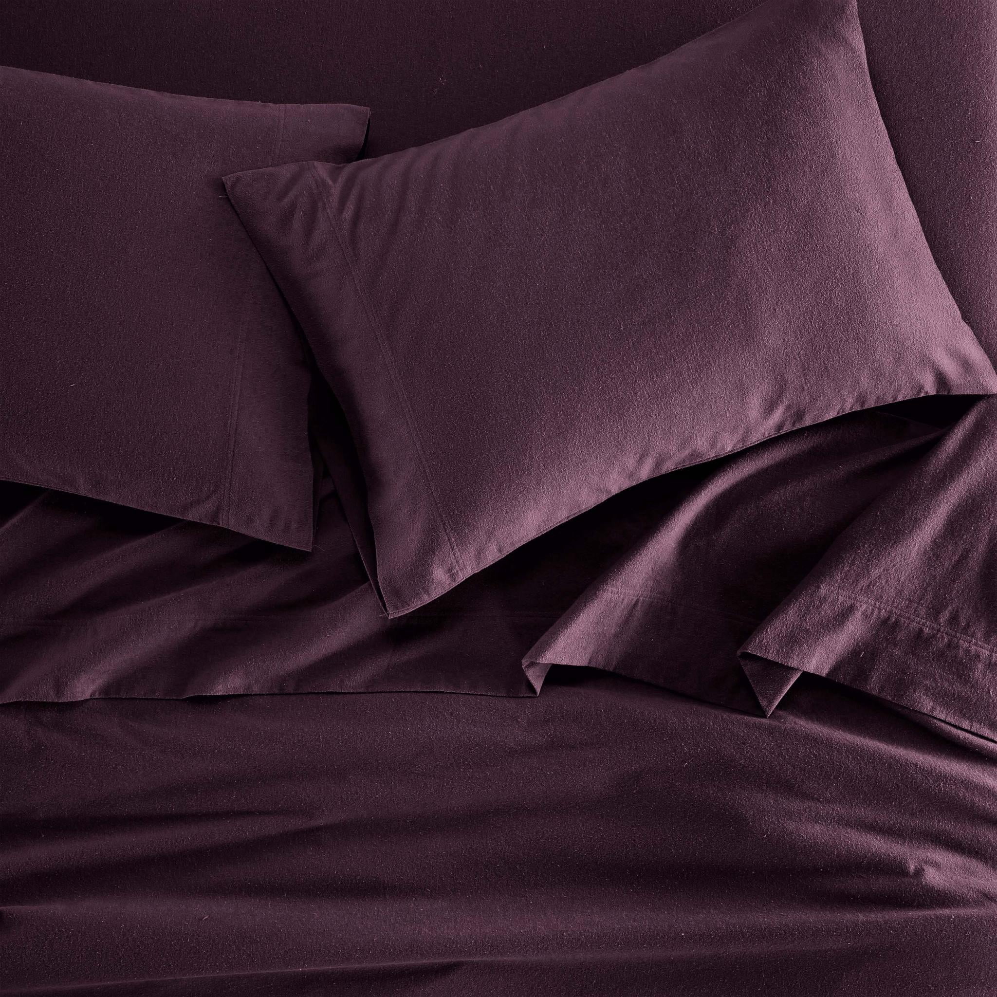 Superior Solid Flannel Cotton Bed Sheet Set , Soft Fitted Sheets, King, Purple