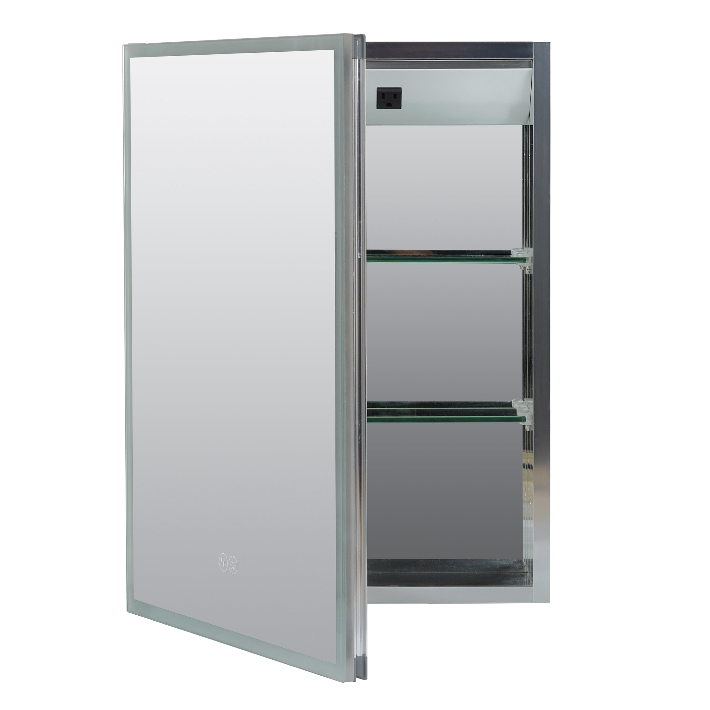 Designer Series by Zenna Home Edge-Lit LED Framed Mirror Medicine Cabinet in Aluminum, with Left-Hinged Door