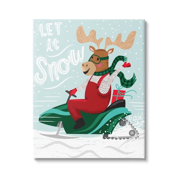 Let It Snow Moose Sleigh Holiday Graphic Art Gallery Wrapped Canvas Print Wall Art