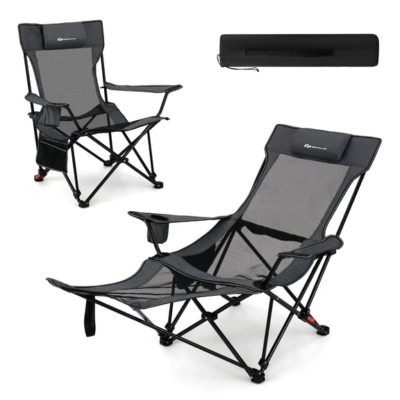 Costway Folding Camping Chair with Detachable Footrest, Grey