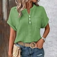 thumbnail image 2 of Yubnlvae Women's Wrinkle-Finish Shirt - Relaxed Batwing Sleeve Pocket Detail Casual Top (Double Layer Fabric | Workwear Inspired) (Mint Green | XXL), 2 of 9