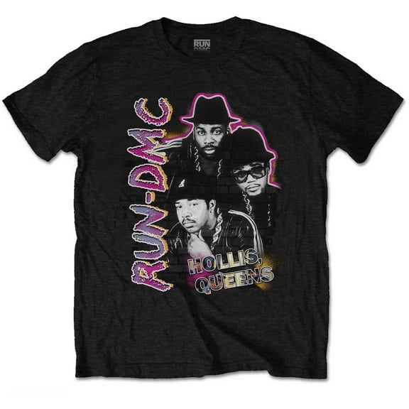 Men's Run DMC Hollis Queens Homage Slim Fit T-shirt Small Black
