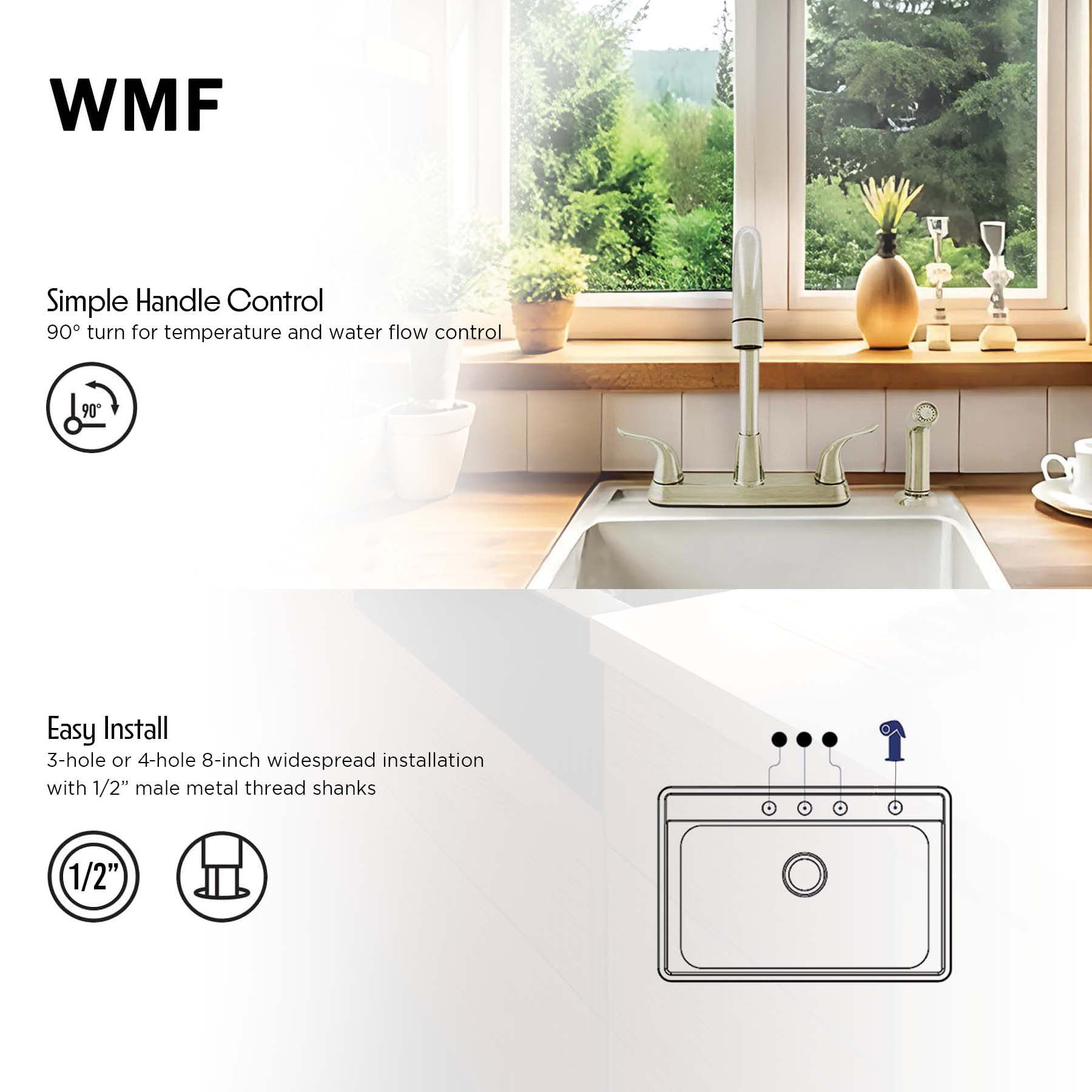WMF 8235GNZMLP-BN Metal Silver 8 Inch Kitchen Faucet