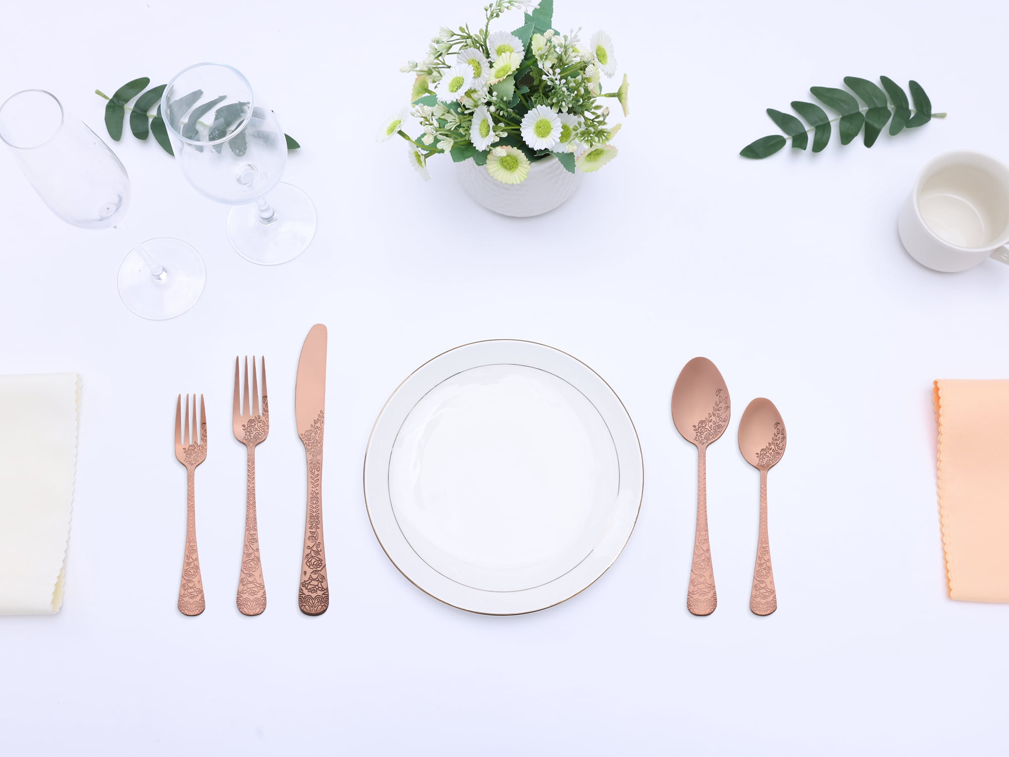 Unique Bargains 20 Pieces Stainless Steel Silverware Set for 4 Modern Cutlery Rose Gold