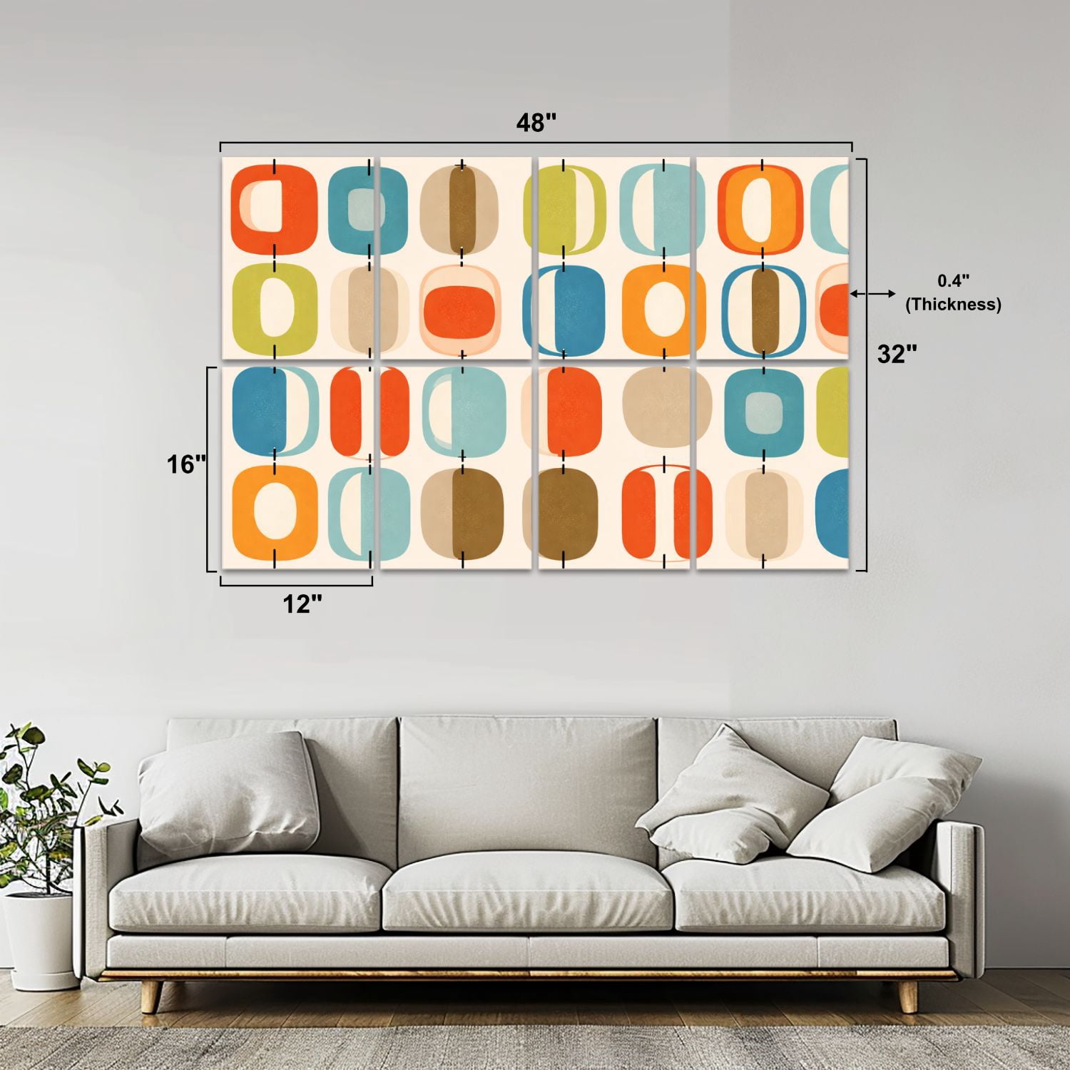 8 Pack Art Acoustic Panels Sound Absorbing mid century style Decorative Soundproof Wall Panels Self Adhesive for Nursery Game Room Bedroom 48"x32"