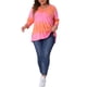 thumbnail image 2 of Tops de mujer de tallas grandes Agnes Orinda, con diseño de rayas de teñido anudado, cuello en V, mangas 3/4, blusas casuales 2X en color rosa, 2 of 6