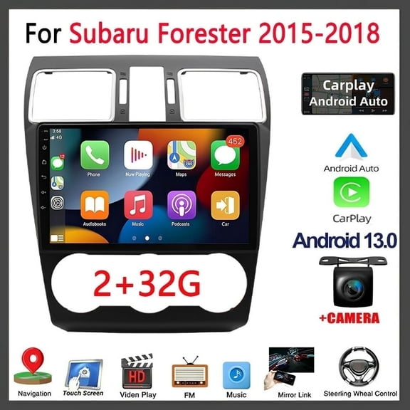Guwzn Car Stereo Radio for Subaru Forester 2015-2018 9" Touchscreen 2 32G Vehicle GPS Navigation Wireless CarPlay Android Auto