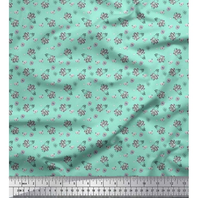 Soimoi Poly Georgette Fabric Floral,Bird & Sheep Kids Print Fabric by The Yard 52 Inch Wide