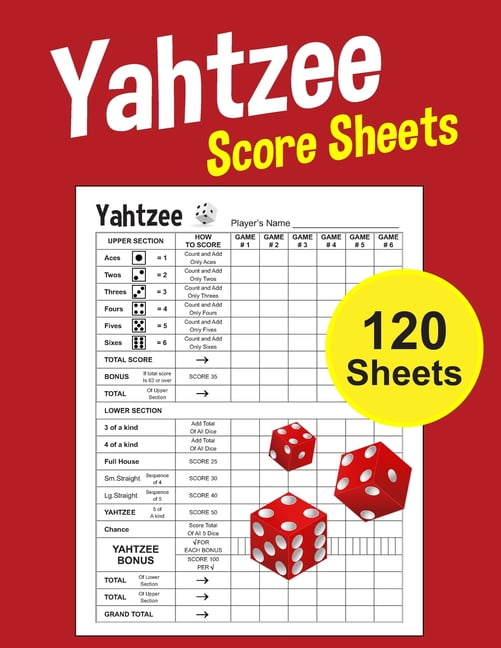 yahtzee score sheets large 85 x 11 inches 120 pages yahtzee score