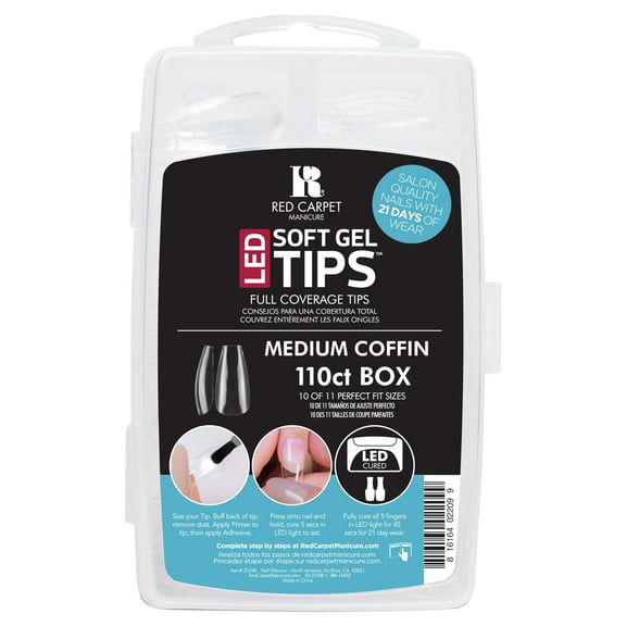 Red Carpet Manicure Soft Gel Tips - Full Coverage, Flexible, Break-Resistant, 21-Day Wear, UV/LED Cured Gel Adhesion for Natural Look (Medium Coffin, 110 Count)
