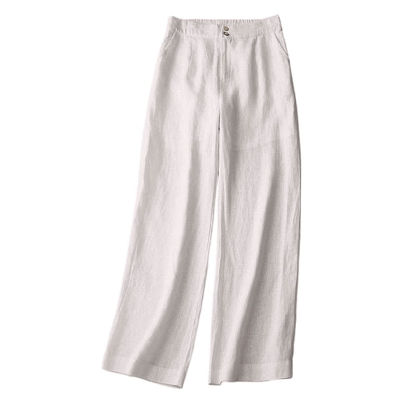 Tisuna Women'S Casual Pants Solid Color Elastic Waist Straight Leg Trousers Women Classic Fit Linen Pants Beige Size L
