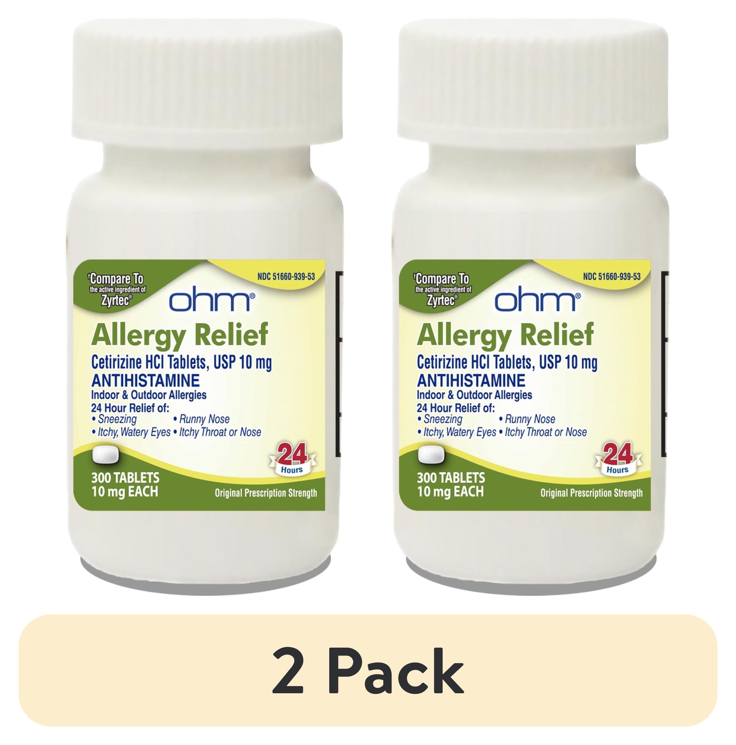 (2 pack) Ohm 24-Hour Antihistamine Cetirizine HCl 10 mg Tablets, 300 Count – All-Day Allergy Relief for Itchy Eyes, Runny Nose, Hay Fever, Pollen, and Indoor & Outdoor Allergies