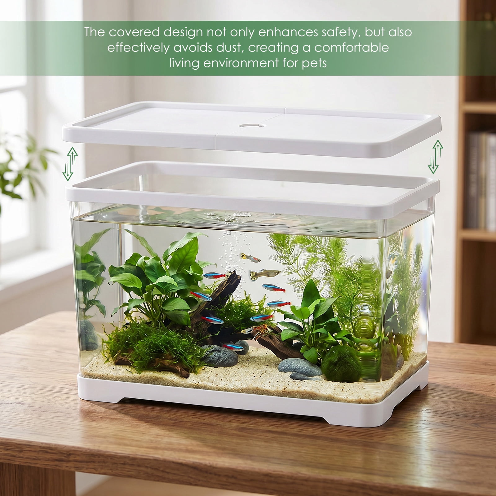 Austok PC Rectangular Fish Tank Aquarium for Fish Reptile Succulent Flower Centerpiece Shatterproof with Clear Clarity for Home Office Desktop Decor