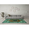 thumbnail image 3 of Ahgly Company Machine Washable Indoor Square Medallion Turquoise Blue Traditional Area Rugs, 4' Square, 3 of 4