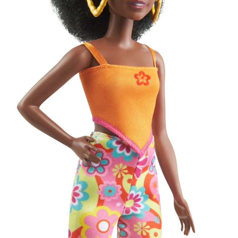 Barbie Fashionistas Doll 198 in Retro Floral Look with Petite Body Curly Black Hair Accessories