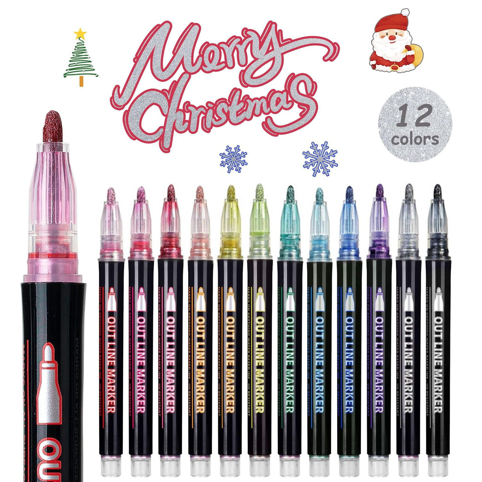 Sylvtty Dual-Tip Metallic Outline Pens Fluorescent Marker with Colorful Borders Smooth Tip Highlighters for Cards Crafts & Notes