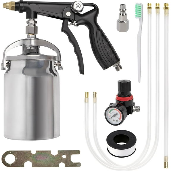 Undercoating Spray Gun with 1000CC Aluminum Cup, Straight & 360° Spray Hose, Undercoating Gun Kit for Vehicles, Rubberized Undercoat, Car Rust Proofing (Black)