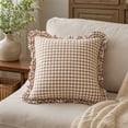 thumbnail image 2 of Yatlte Ruffled Throw Pillow Cover 18x18 Gingham | Ruffle Throw Pillow Cover Gingham Cotton Decor Farmhouse Soft Cushion Case for Couch Sofa Bed Living Room, 2 of 7