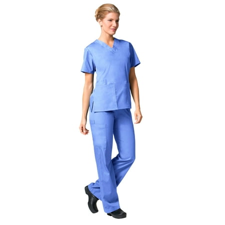 

Maevn CORE Women s Classic V-Neck Solid Scrub Top & Full Elastic Band Cargo Scrub Pant Set [XXS - 3XL]