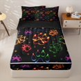 thumbnail image 2 of Manfei Neon Pet Paw Zipper Queen Comforter Set with Fitted Sheet and 2 Pillowcases, Cartoon Dog Footmark Zipper Bedding Set, Multicolor, Black Reversible, 4pcs, 2 of 7
