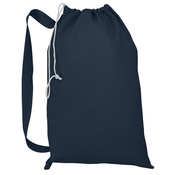 Heavy Duty Natural Cotton Canvas Laundry Bags (Small, Navy)