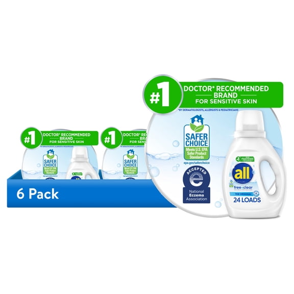 (6 pack) all Free Clear Liquid Laundry Detergent, 30 oz, 24 Loads