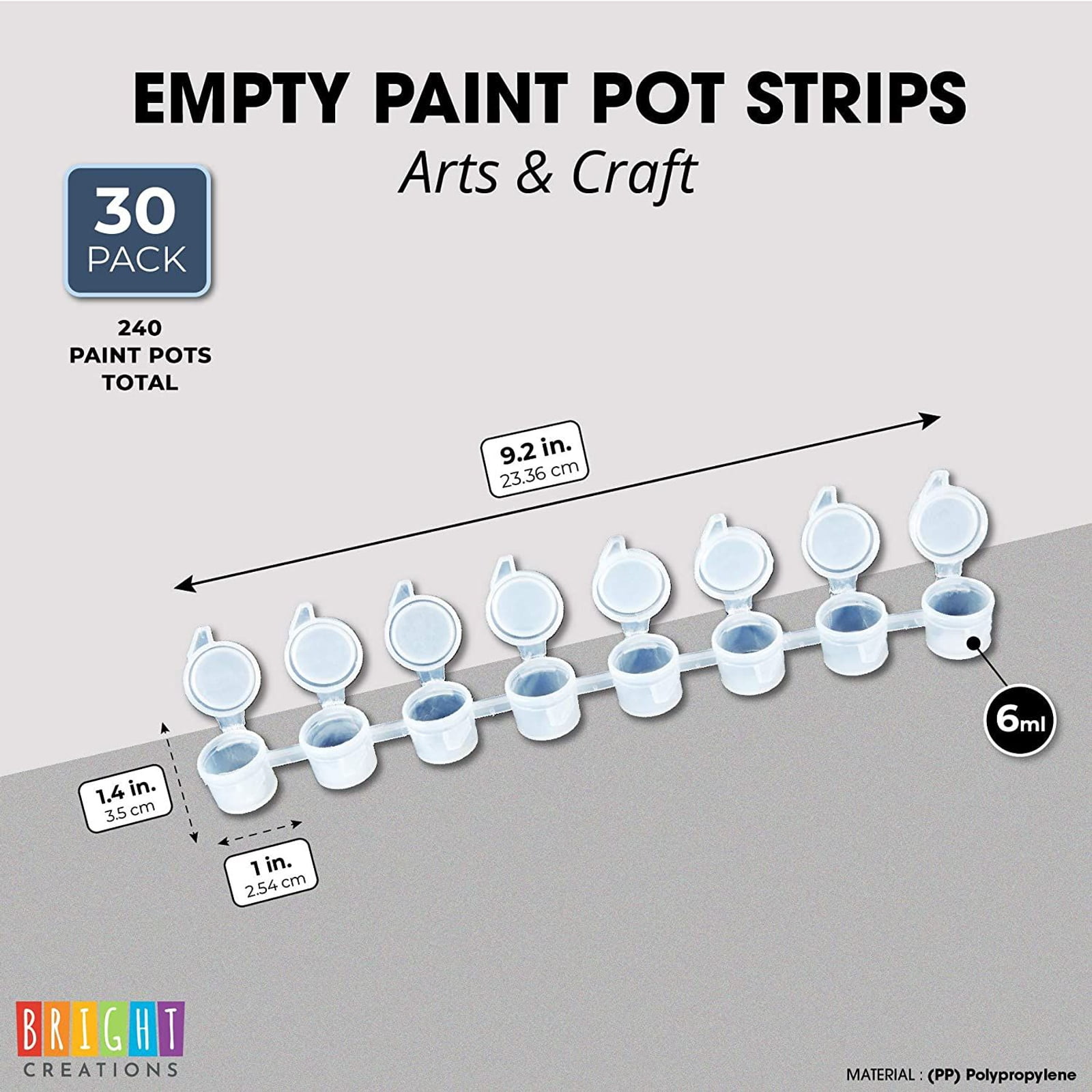 ZEAYEA 100 Strips 600 Pots Paint Pots Strips, 2ml/ 0.07 oz Empty Paint Cup  Pots with Lids, Arts Crafts Plastic Storage Containers for Classrooms