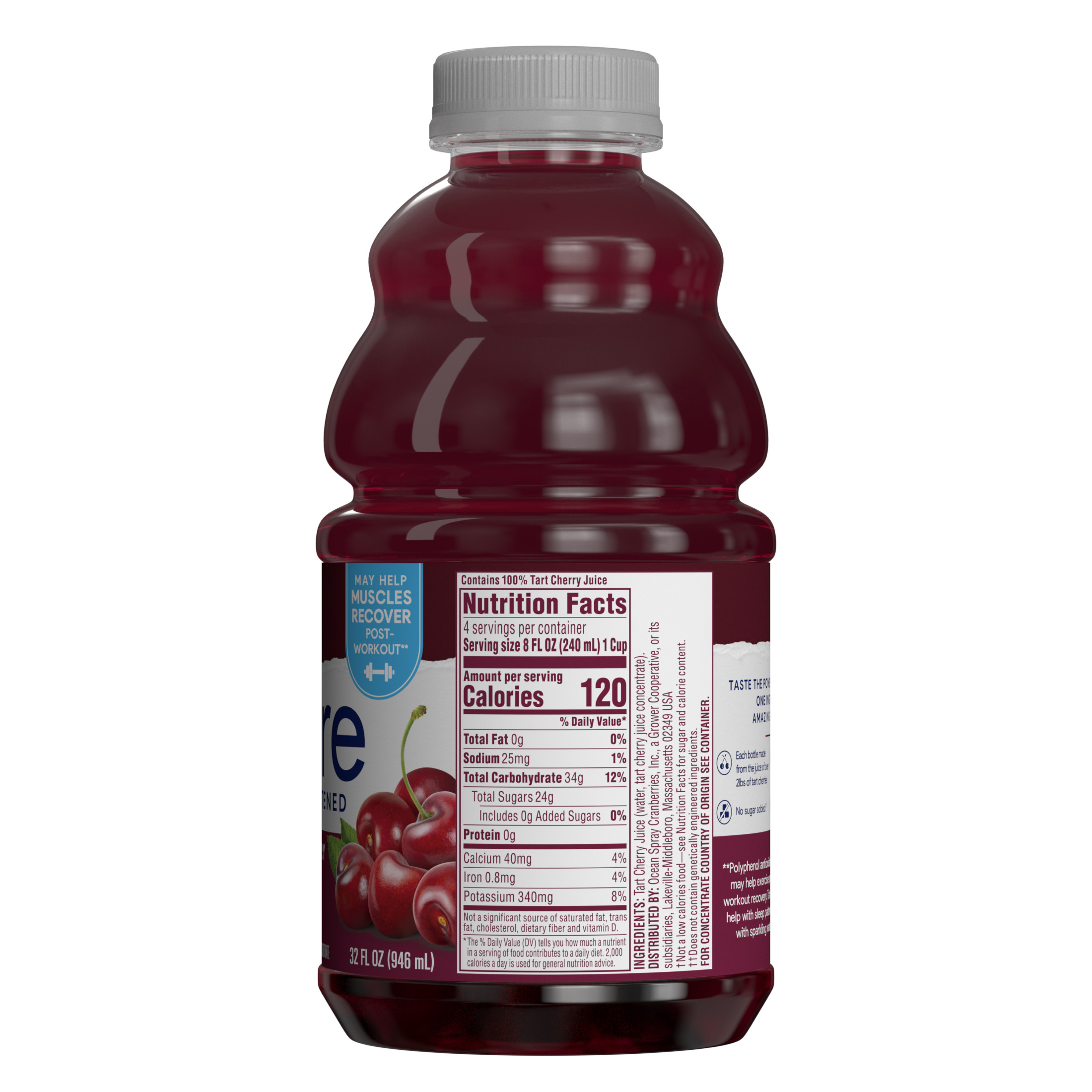 Ocean Spray® Pure Unsweetened Tart Cherry, 100% Tart Cherry Juice, 32 fl oz Bottle - image 4 of 6