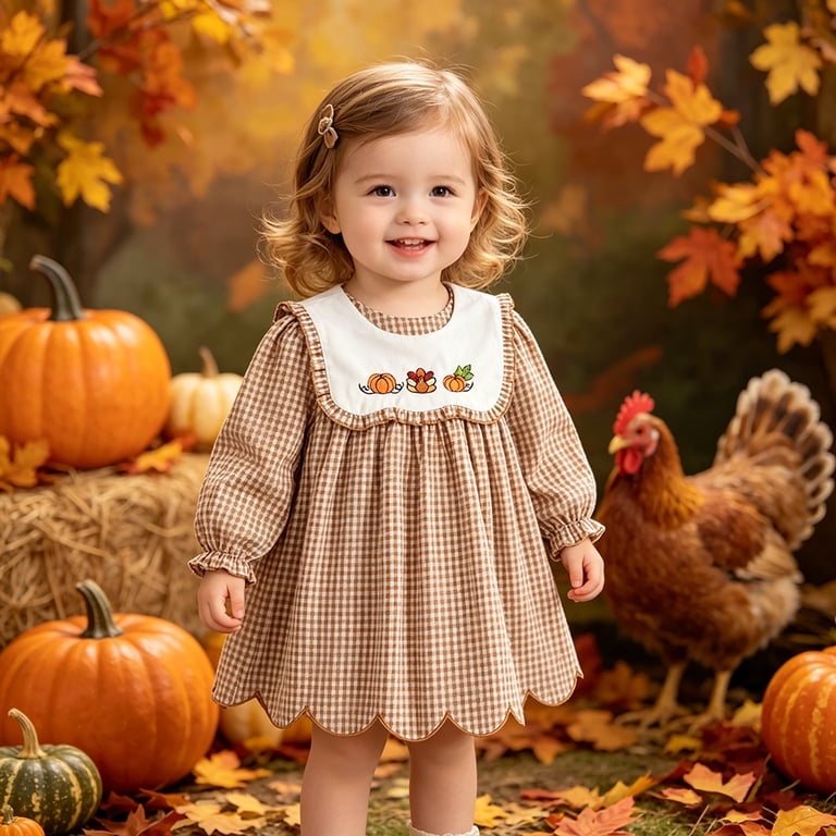 brown gingham toddler dress Child Long Sleeve Dress