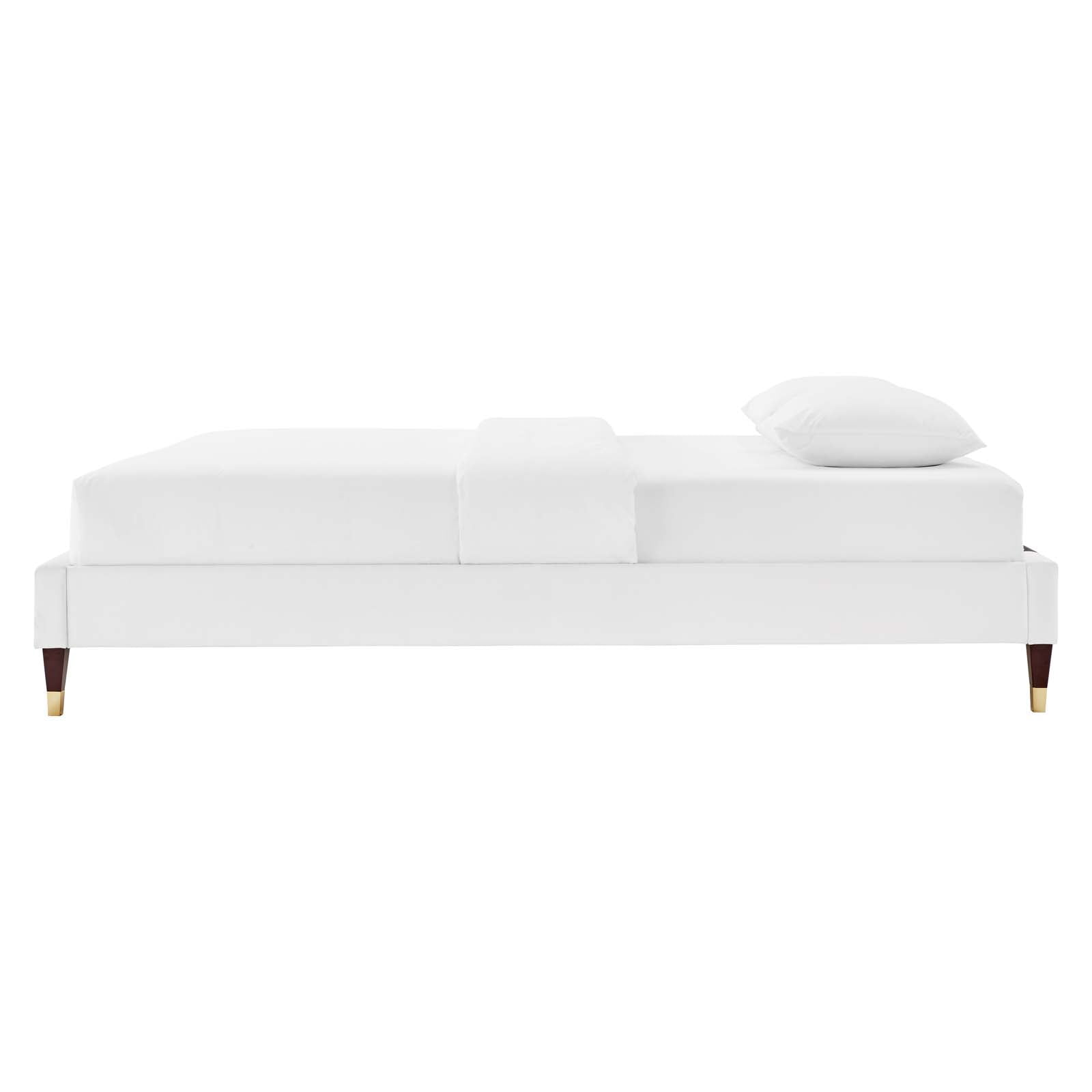 Platform Bed Frame, King Size, Velvet, White, Modern Contemporary Urban Design, Bedroom Master Guest Suite