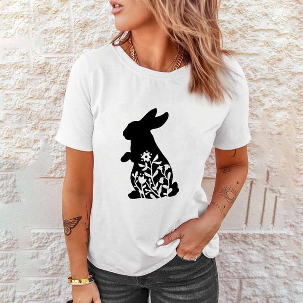 Camiseta De Manga Corta Para Mujer Con Diseño De Conejo De Pascua - Mensaje 'Jesus Is Risen', Talla Large