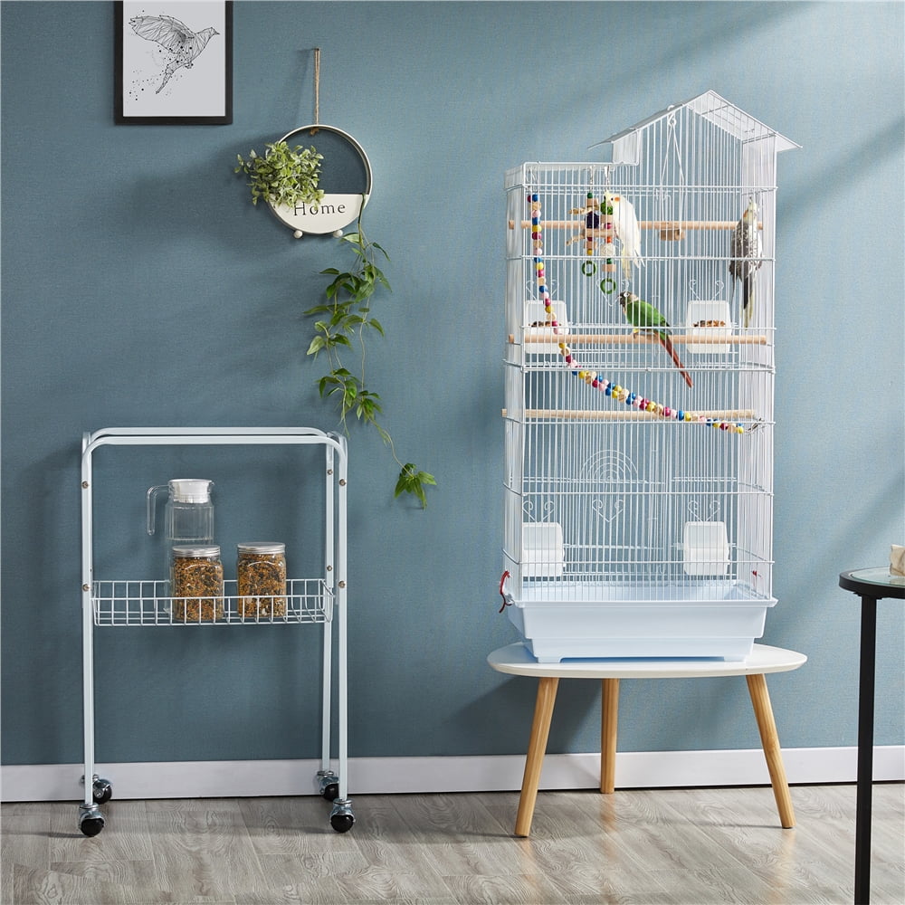 Renwick 62.5" Metal Rolling Birdcage with Detachable Stand, White