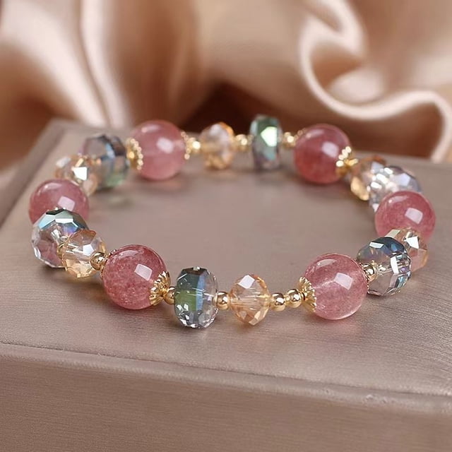 Fiudx Pulsera de Cristal Rosa Natural, Joyería Vintage con Dije de Piedra, Elegante Accesorio con Diseño de Estrella, Regalo Perfecto para El Día de La Madre, San Valentín o Acción de Gracias, Ideal