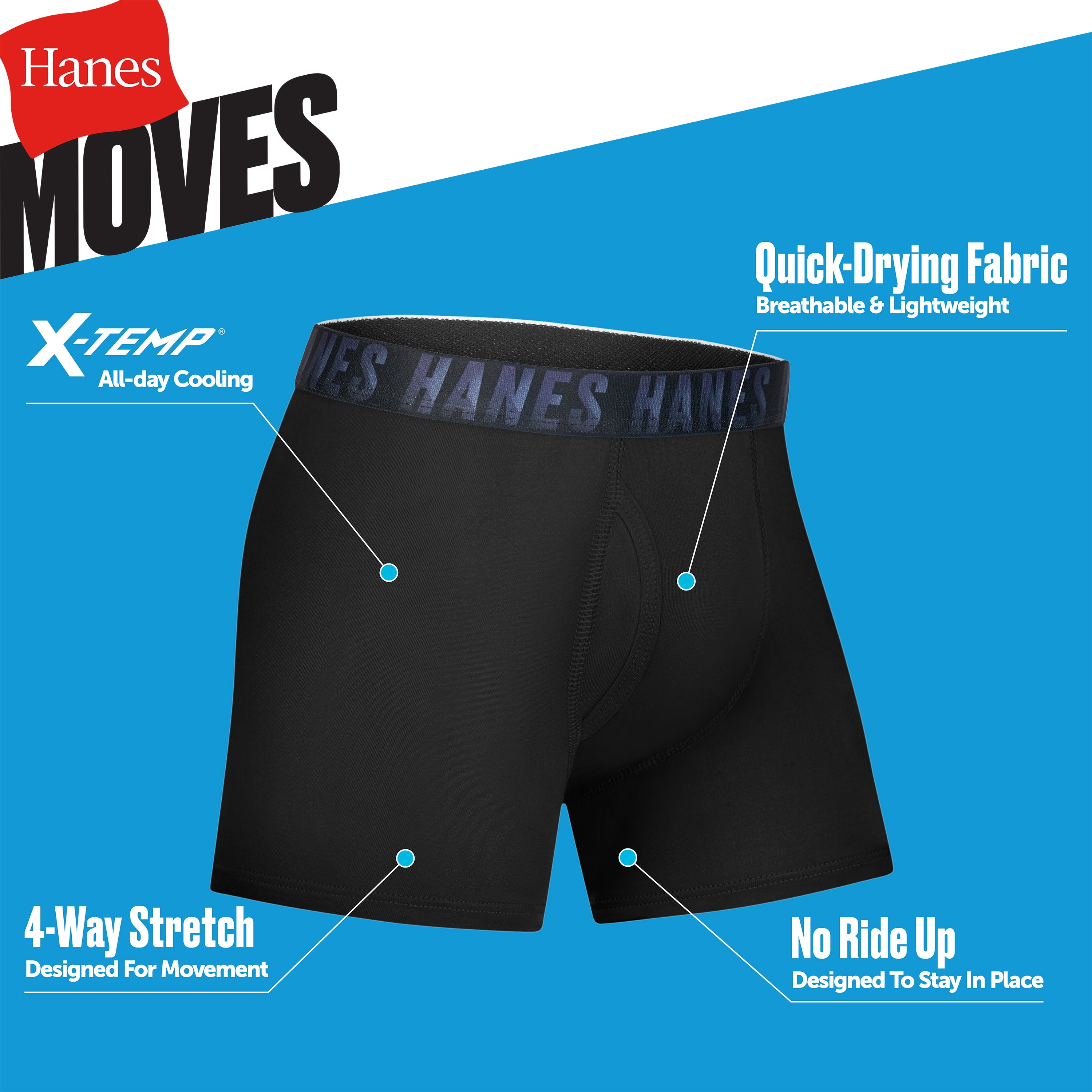 Hanes Moves Boys’ Performance Stretch Boxer Brief Underwear, 5-Pack