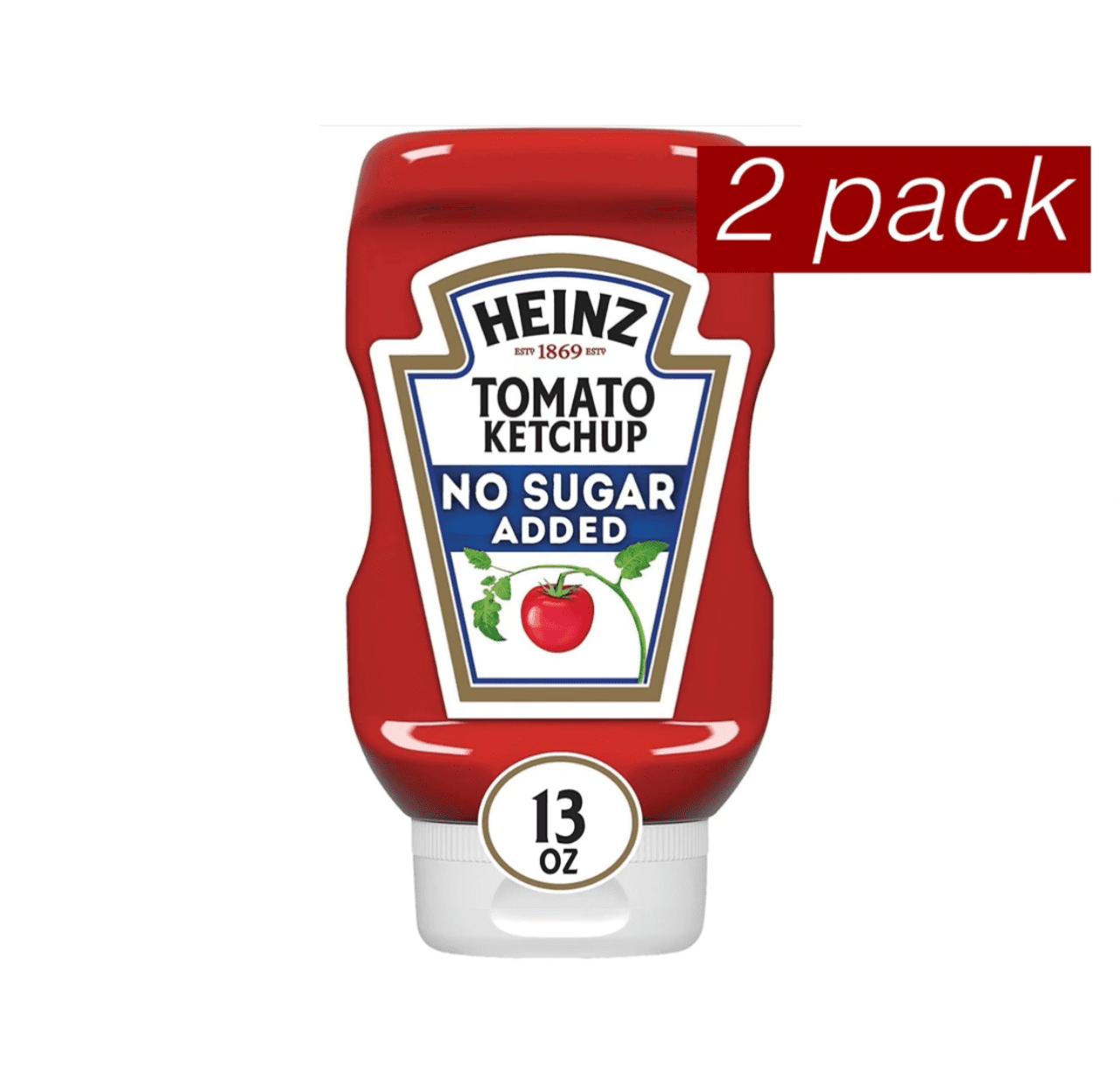Heinz Tomato Ketchup with No Sugar Added (13 oz Bottle) 2 PACK