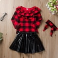 thumbnail image 4 of Gyratedream 1-6T Baby Girls Long Sleeve Rose Plaid Shirt Leather Mini Skirt 3PCS Fall Outfits, 4 of 8