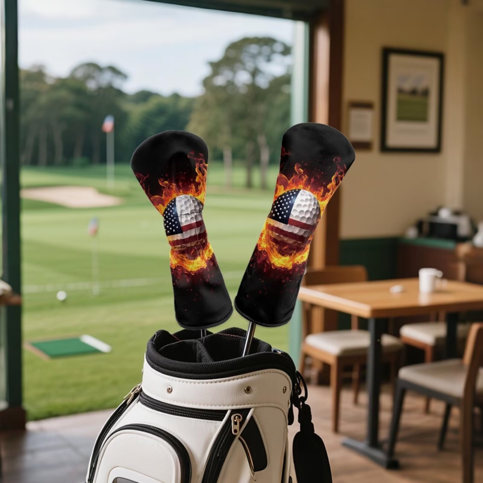 Uorisanigo Golf Club Head Covers 3-Pack for Men & Women - American Flag Golf Ball Print Driver Head Covers - Premium PU Leather Driver, Fairway #3#5, Hybrid Headgear, Waterproof & Durable