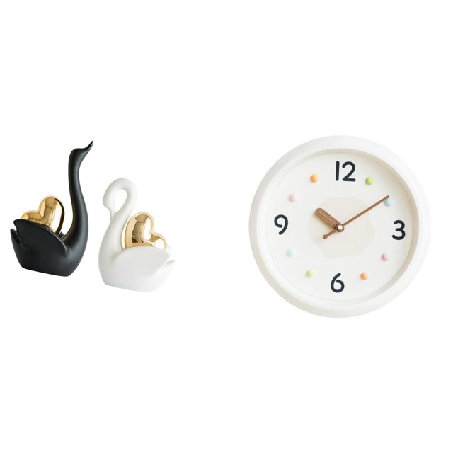 Elegante juego de figuras de pareja de cisnes y reloj de pared moderno para el hogar, la oficina, la sala de estudio, la entrada, la mesa y la estante