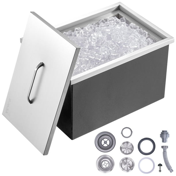 VEVOR - Hielera empotrable de acero inoxidable de 22" de largo x 17" de ancho x 12" de alto, contenedor de hielo comercial con tapa, barra de hielo para cocina al aire libre de 40 qt